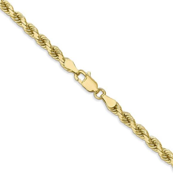 4mm 10k Yellow Gold Diamond Cut Solid Rope Chain Necklace, 24 Inch - Picture 2 of 8